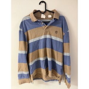 Vintage Timberland Rugby Polo Shirt Adult S Blue Big Stripe Collared Casual EUC!